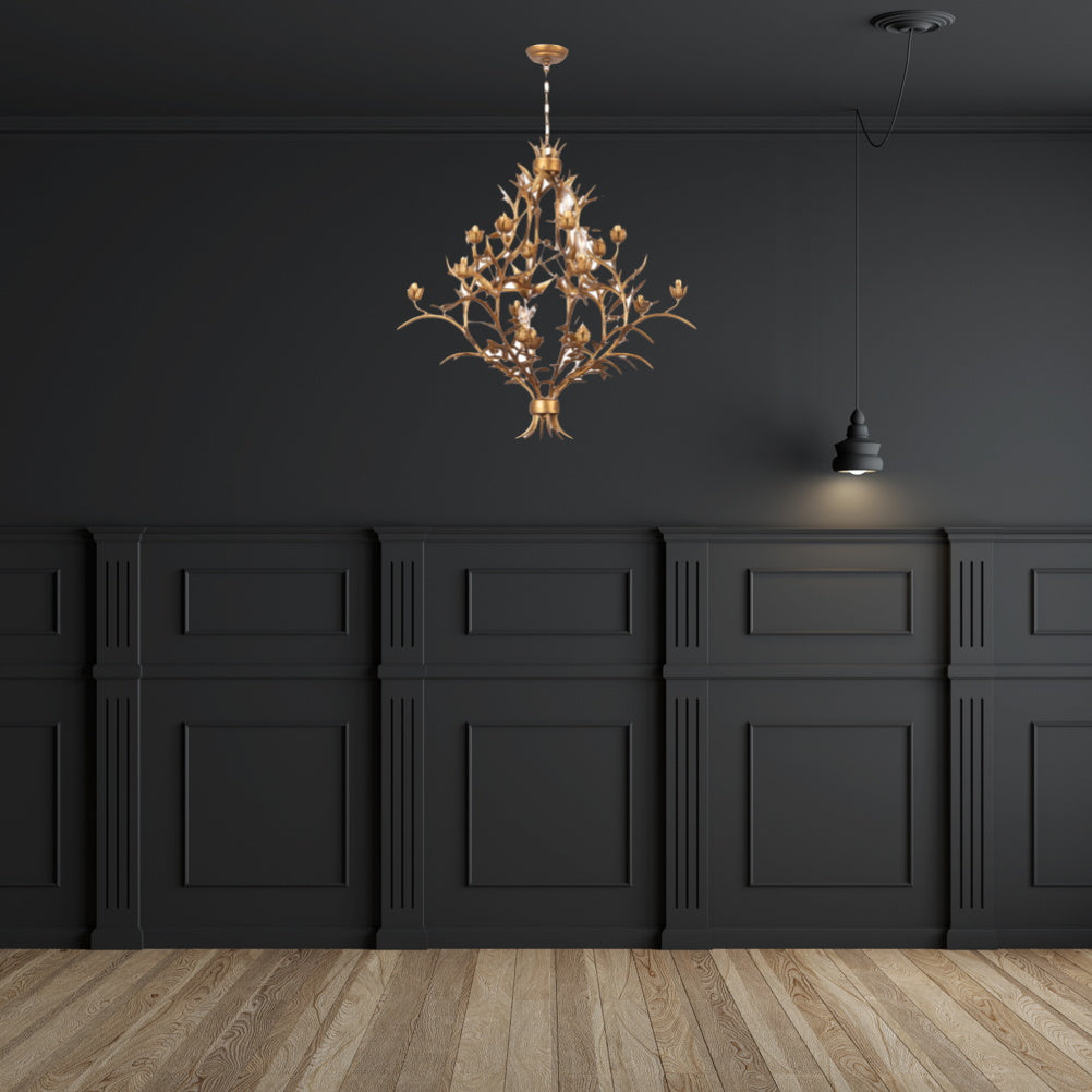 Trillium Chandelier - 15-Light Antique Gold Leaf Branch Chandelier | Multi-Tier Rustic Luxe Pendant Light