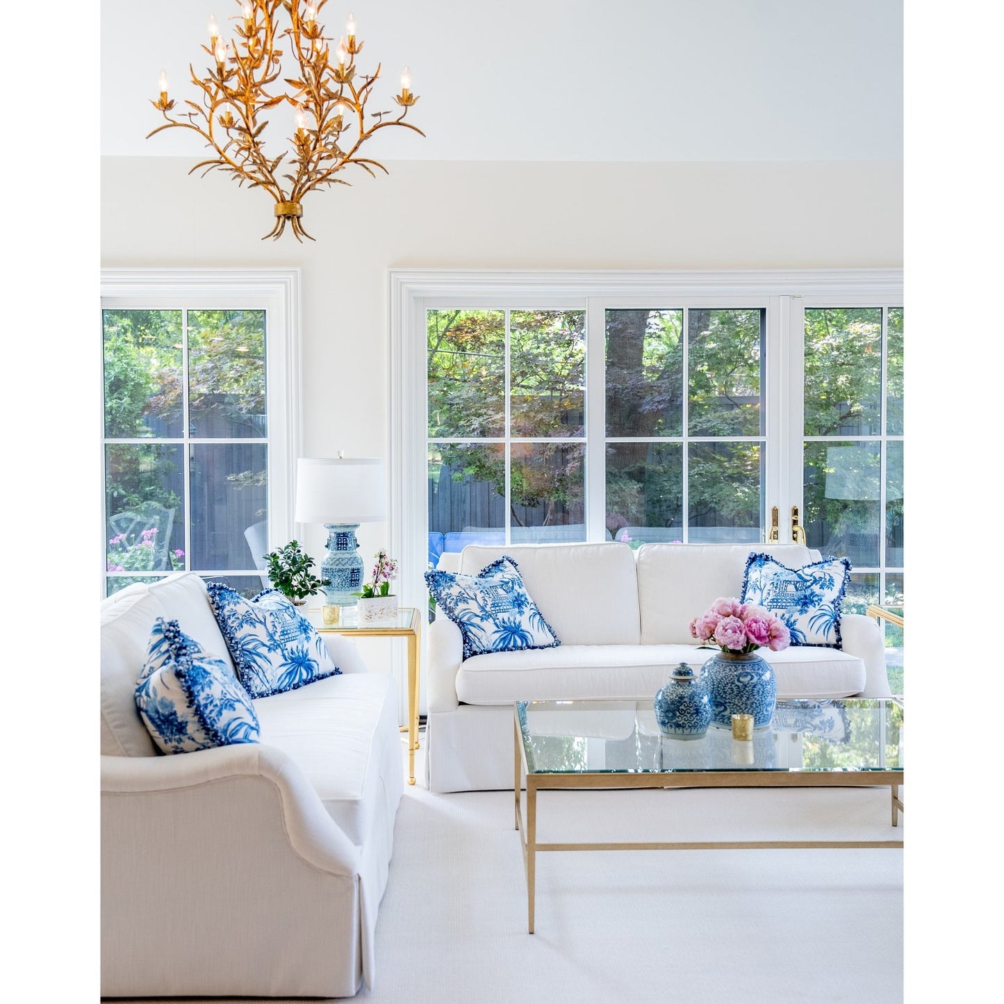 Trillium Chandelier - 15-Light Antique Gold Leaf Branch Chandelier | Multi-Tier Rustic Luxe Pendant Light