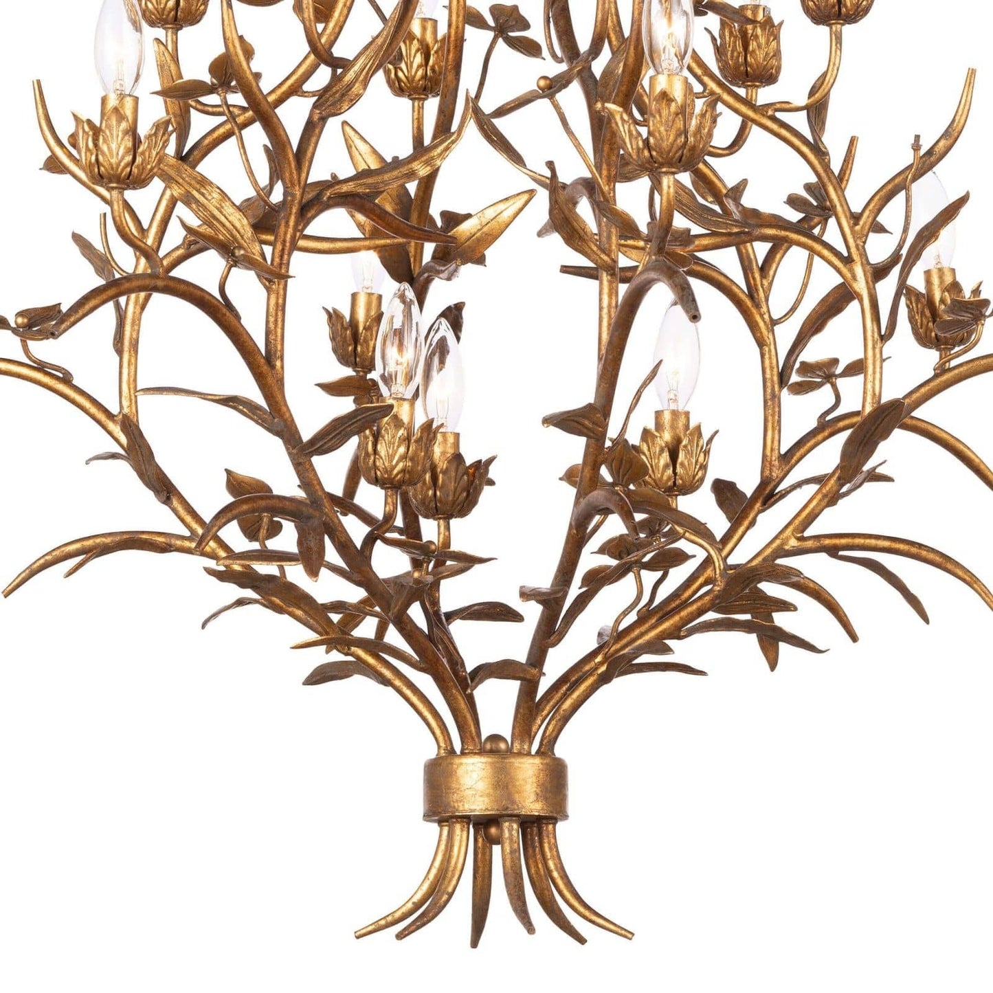 Trillium Chandelier - 15-Light Antique Gold Leaf Branch Chandelier | Multi-Tier Rustic Luxe Pendant Light