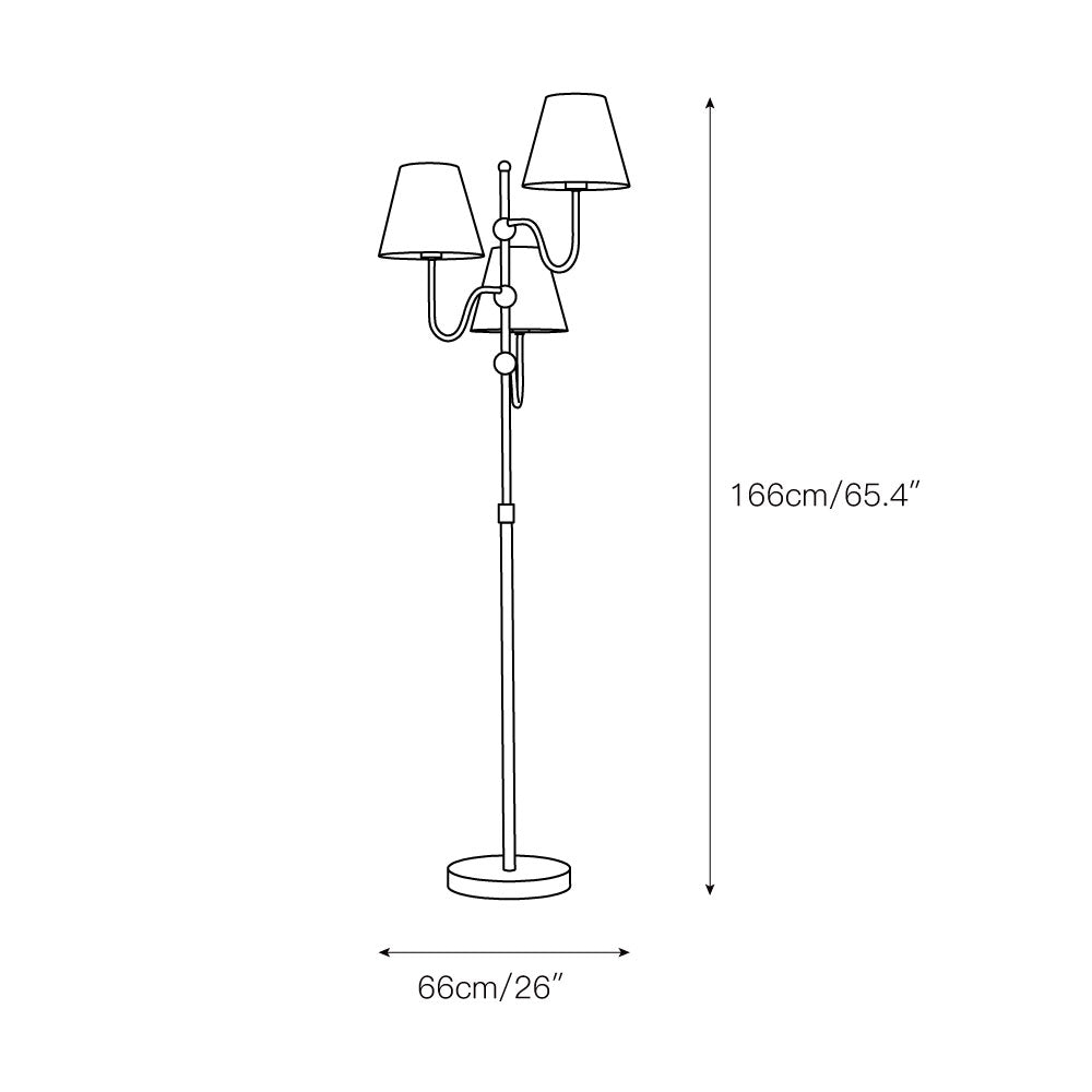 Triple Floor Lamp - 3-Light Staggered Brass & White Fabric Shade Standing Lamp | Modern Industrial Accent Light