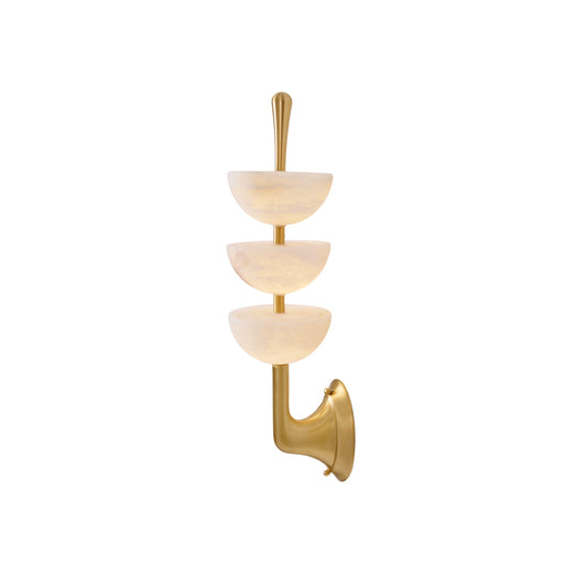Triple Alabaster Wall Lamp - Tiered Natural Alabaster Stone Sconce | Modern Brass LED Wall Light