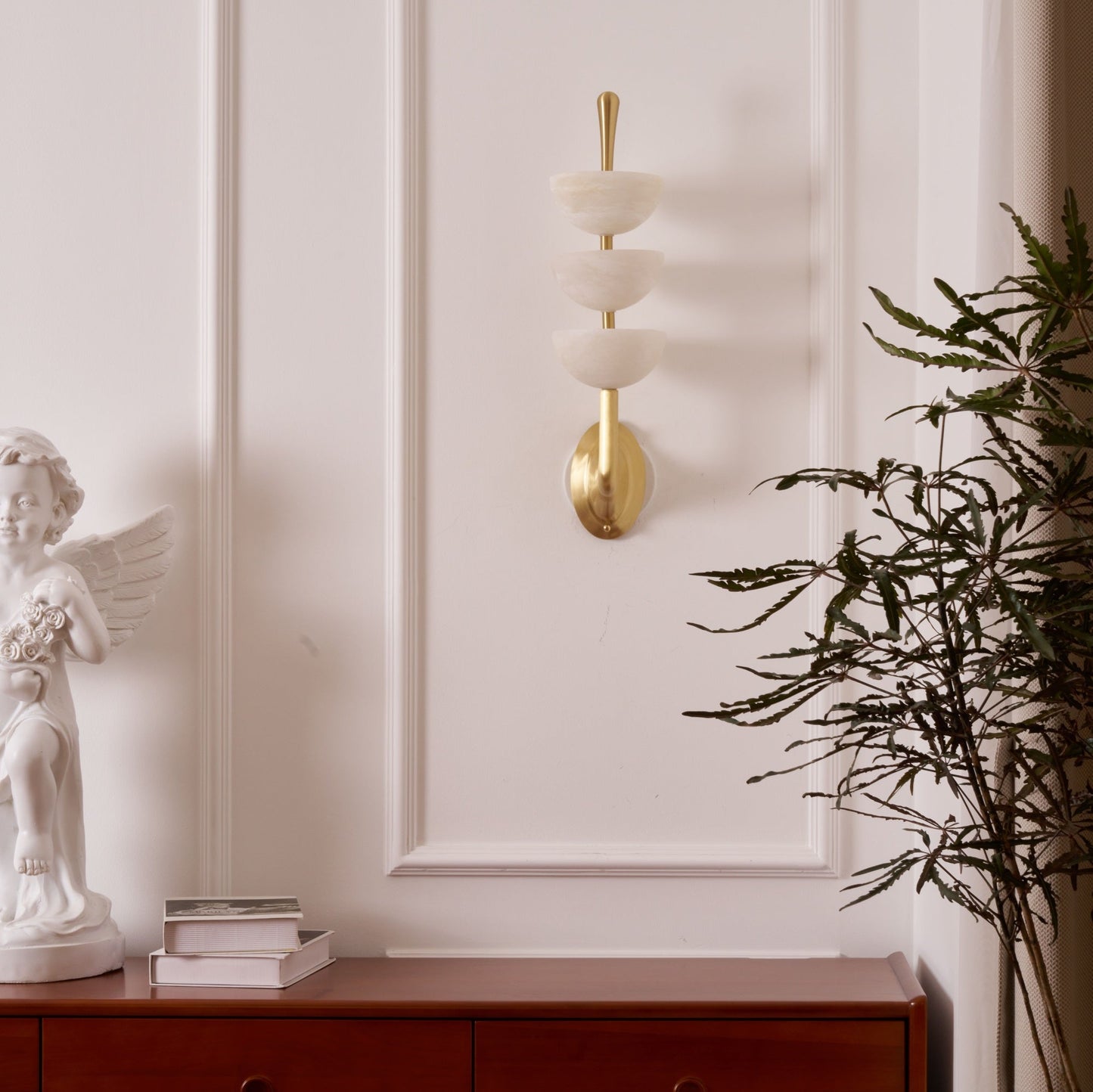 Triple Alabaster Wall Lamp - Tiered Natural Alabaster Stone Sconce | Modern Brass LED Wall Light