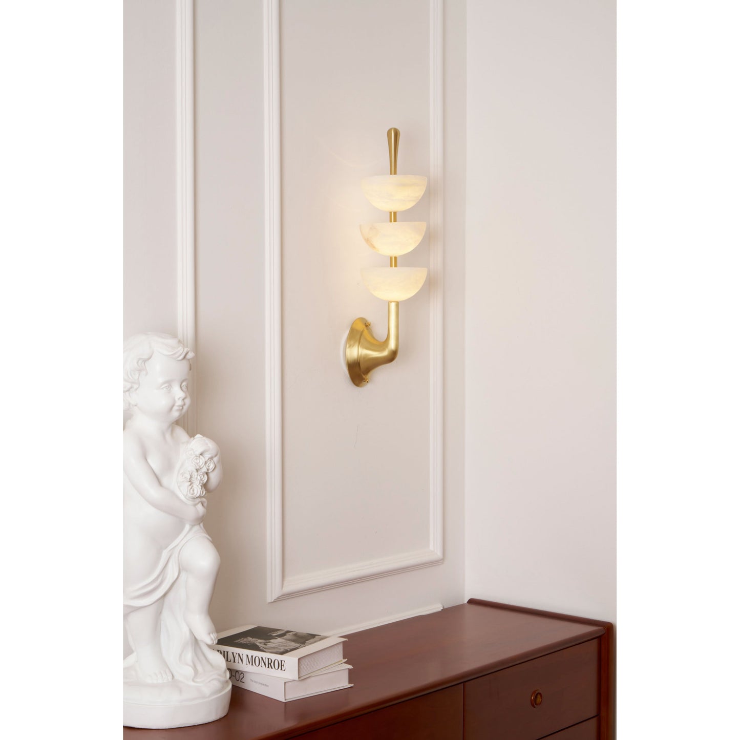 Triple Alabaster Wall Lamp - Tiered Natural Alabaster Stone Sconce | Modern Brass LED Wall Light