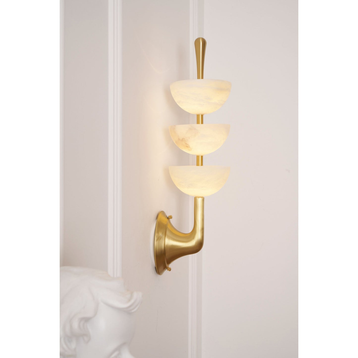 Triple Alabaster Wall Lamp - Tiered Natural Alabaster Stone Sconce | Modern Brass LED Wall Light