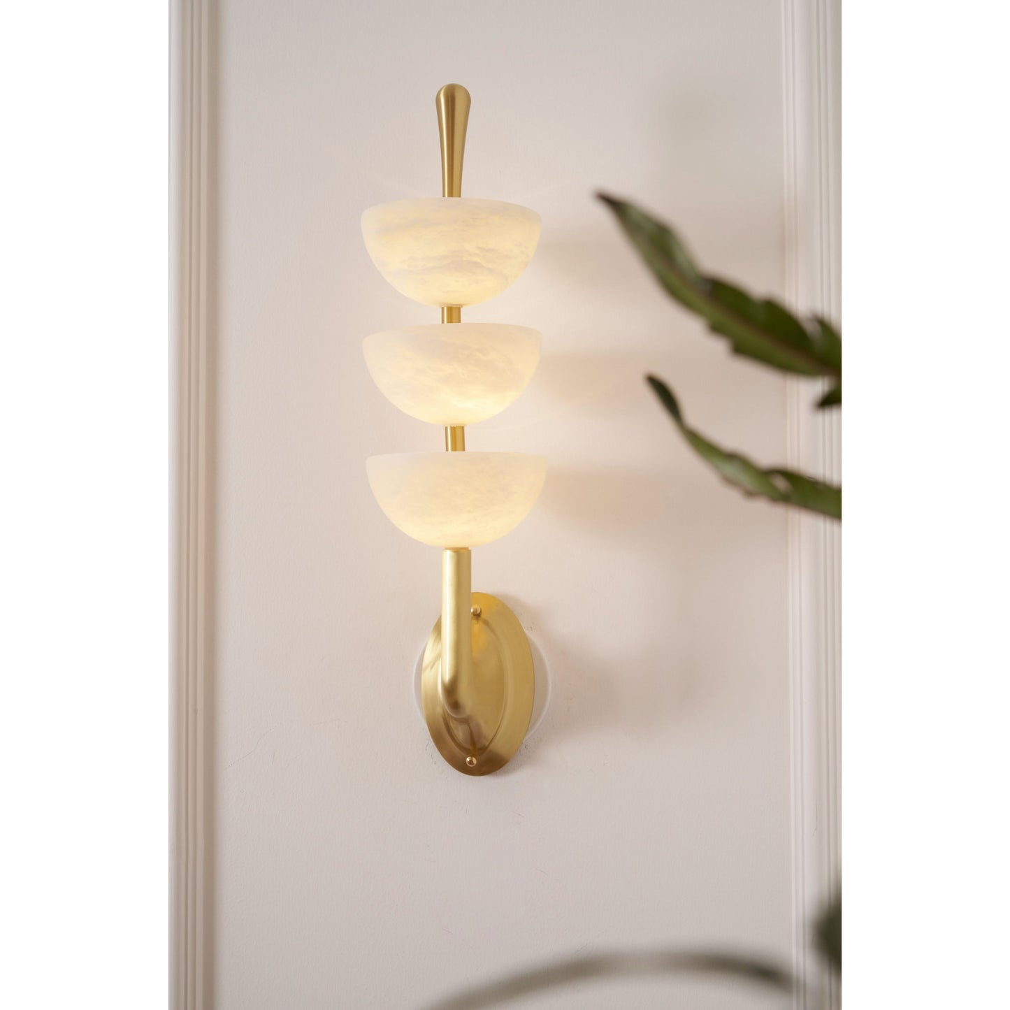 Triple Alabaster Wall Lamp - Tiered Natural Alabaster Stone Sconce | Modern Brass LED Wall Light
