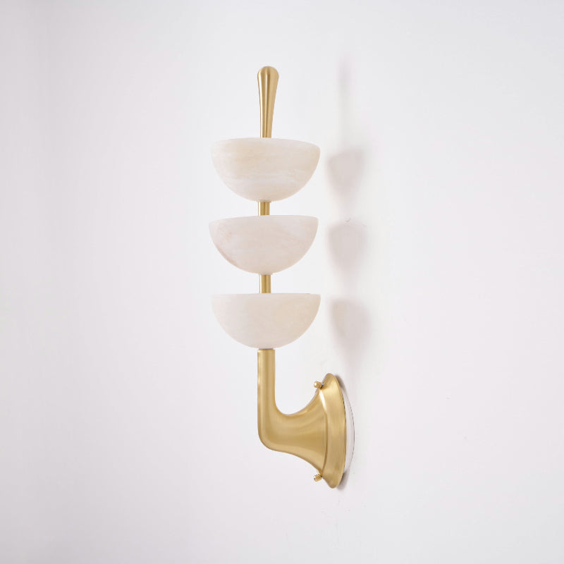 Triple Alabaster Wall Lamp - Tiered Natural Alabaster Stone Sconce | Modern Brass LED Wall Light