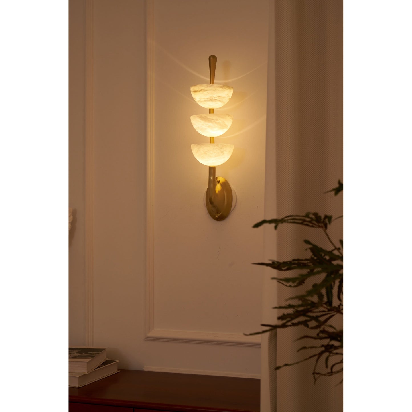 Triple Alabaster Wall Lamp - Tiered Natural Alabaster Stone Sconce | Modern Brass LED Wall Light