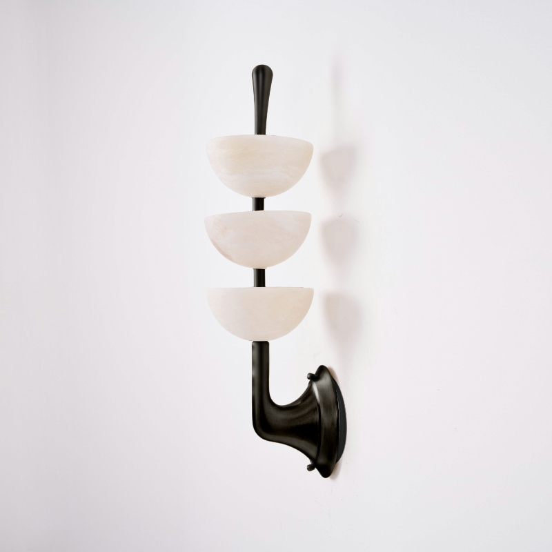 Triple Alabaster Wall Lamp - Tiered Natural Alabaster Stone Sconce | Modern Brass LED Wall Light