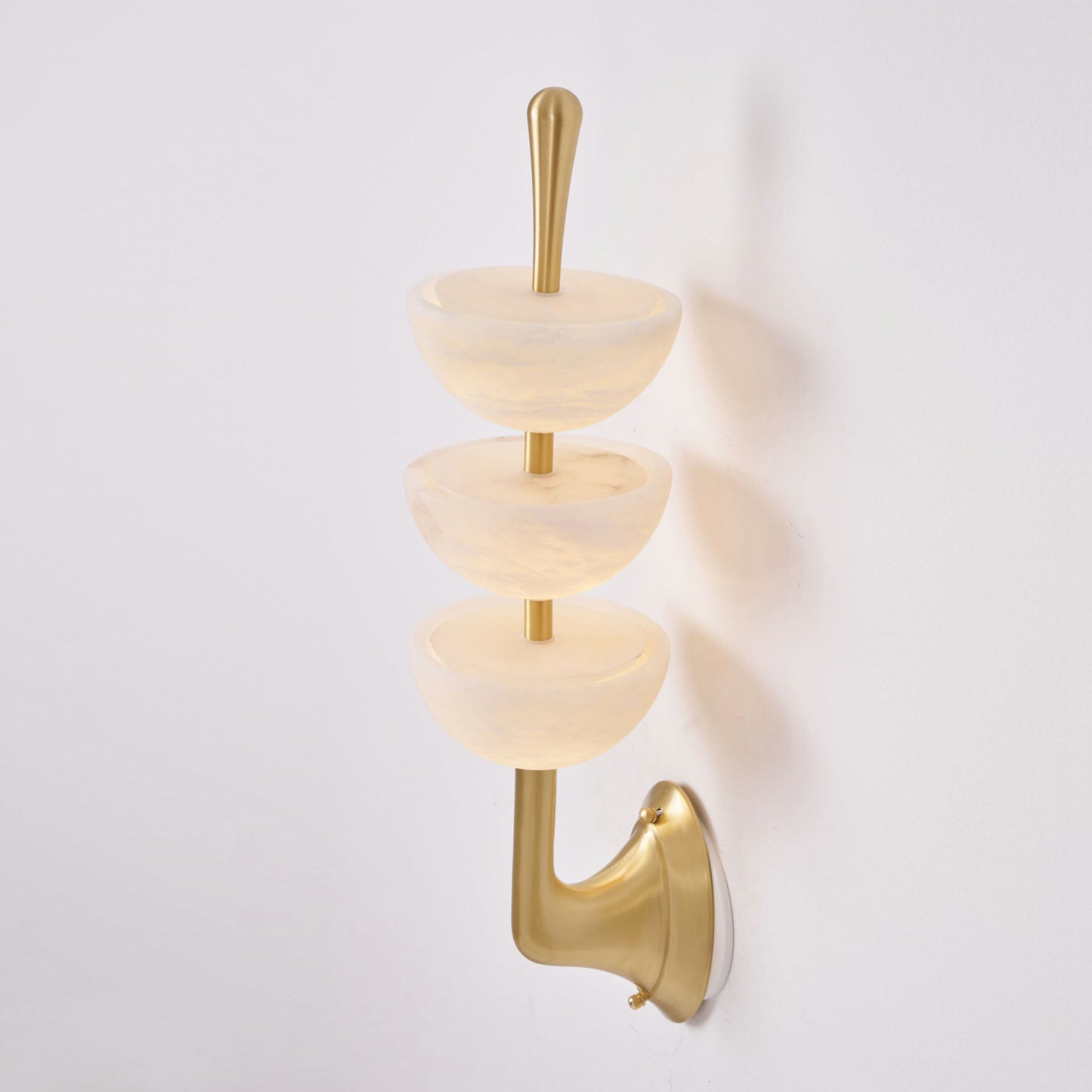 Triple Alabaster Wall Lamp - Tiered Natural Alabaster Stone Sconce | Modern Brass LED Wall Light