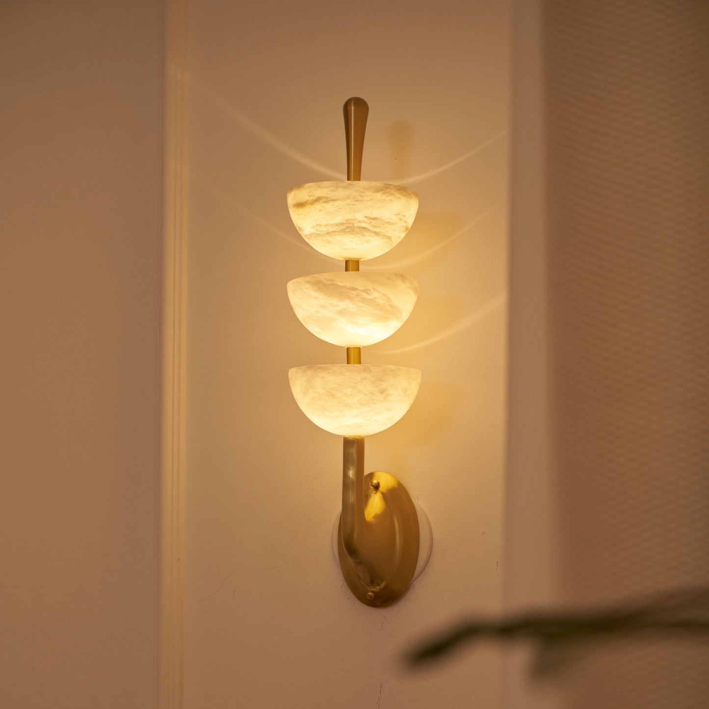 Triple Alabaster Wall Lamp - Tiered Natural Alabaster Stone Sconce | Modern Brass LED Wall Light