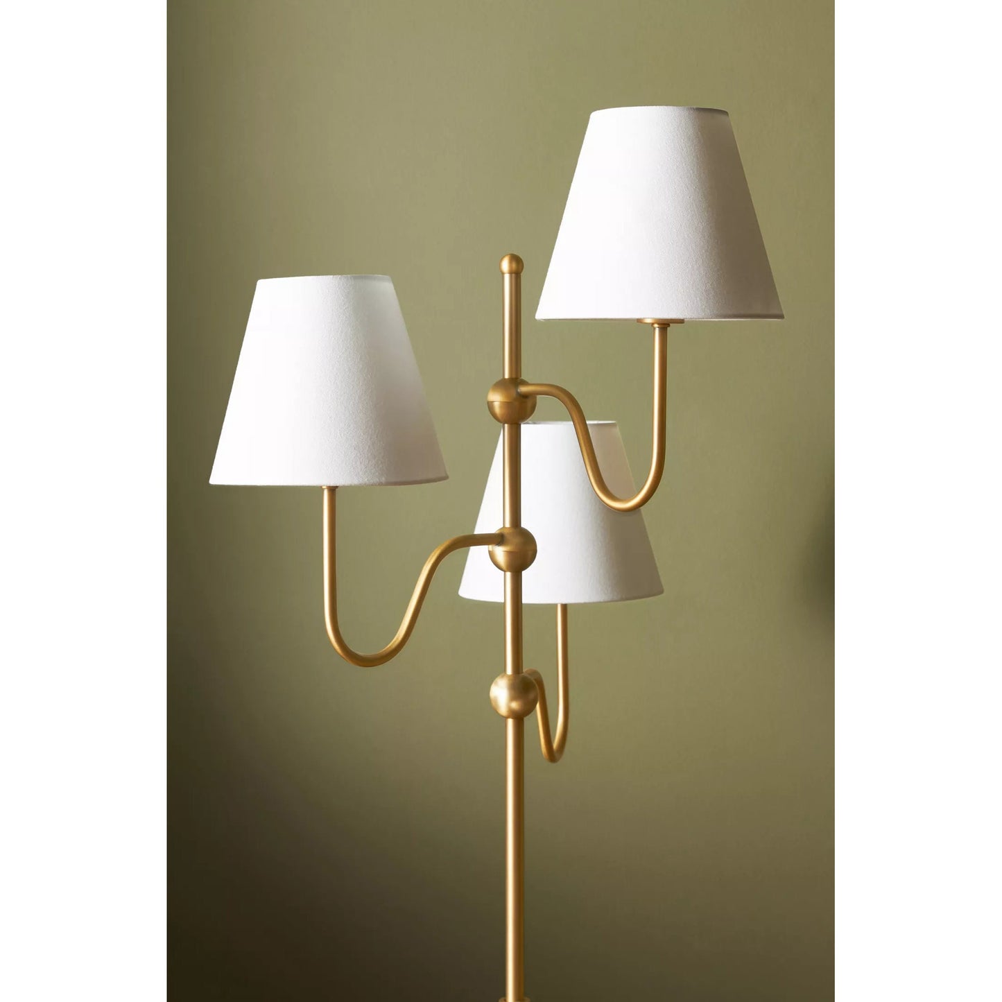 Triple Floor Lamp - 3-Light Staggered Brass & White Fabric Shade Standing Lamp | Modern Industrial Accent Light