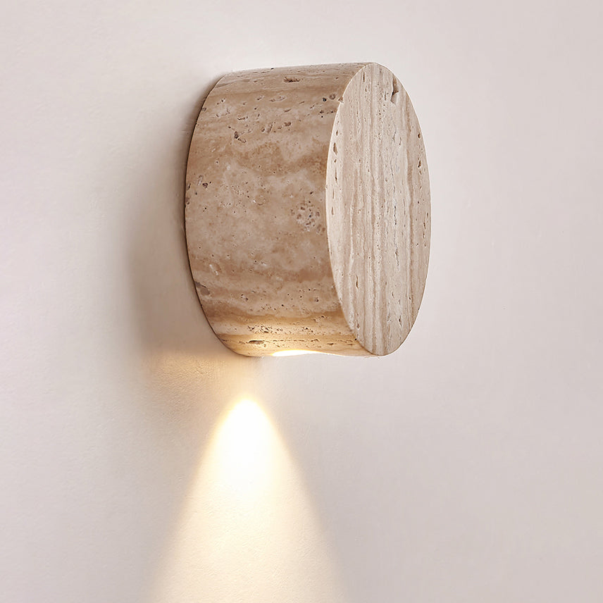 Troia Travertine Wall Lamp - Natural Beige Stone Cube Sconce | Modern Minimalist Up & Down Light