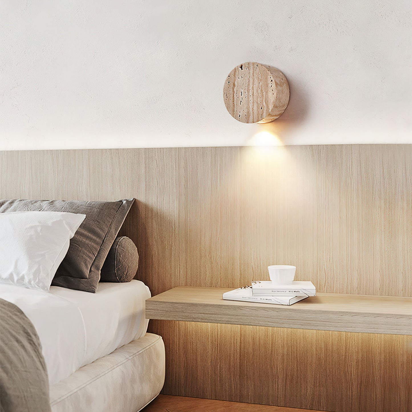 Troia Travertine Wall Lamp - Natural Beige Stone Cube Sconce | Modern Minimalist Up & Down Light