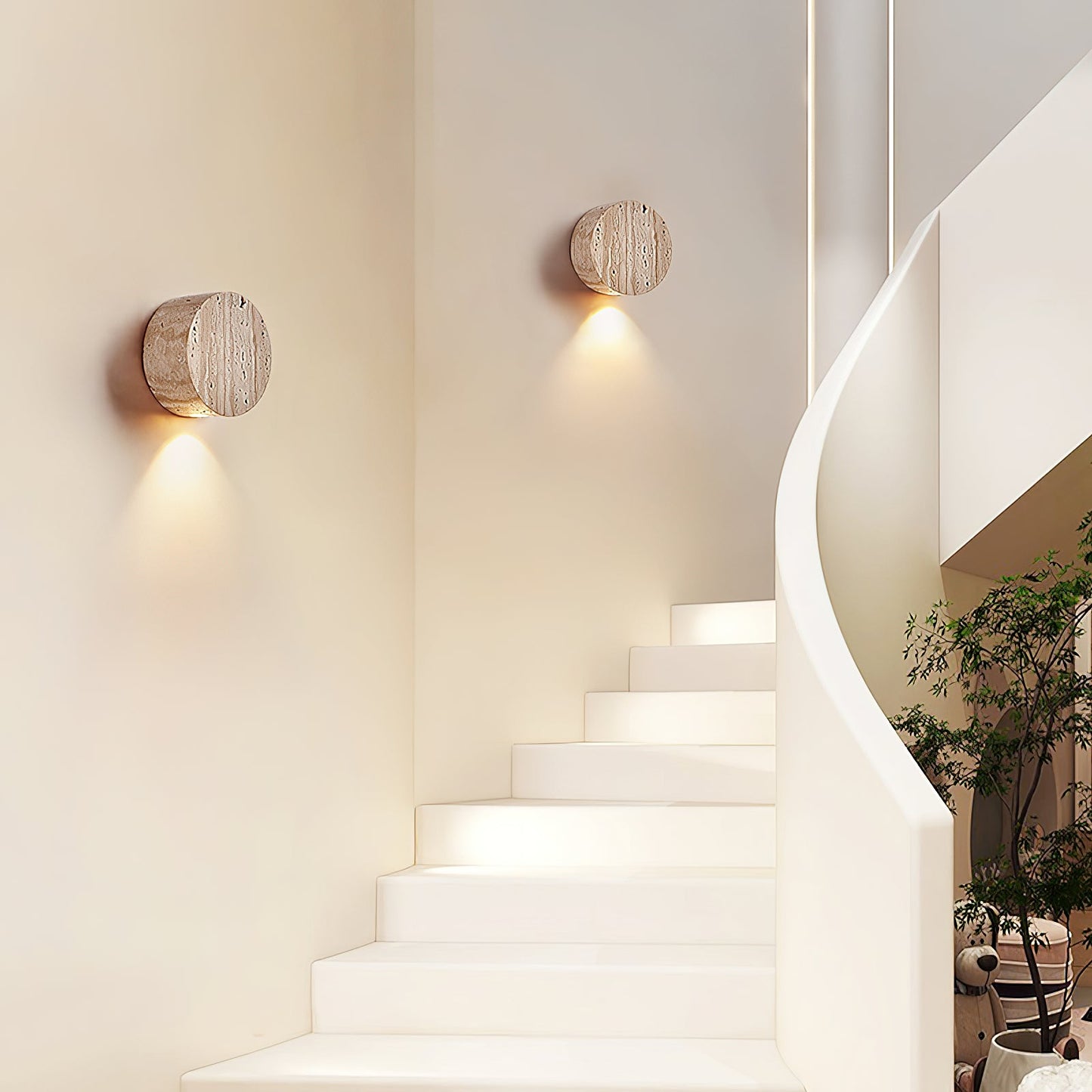 Troia Travertine Wall Lamp - Natural Beige Stone Cube Sconce | Modern Minimalist Up & Down Light