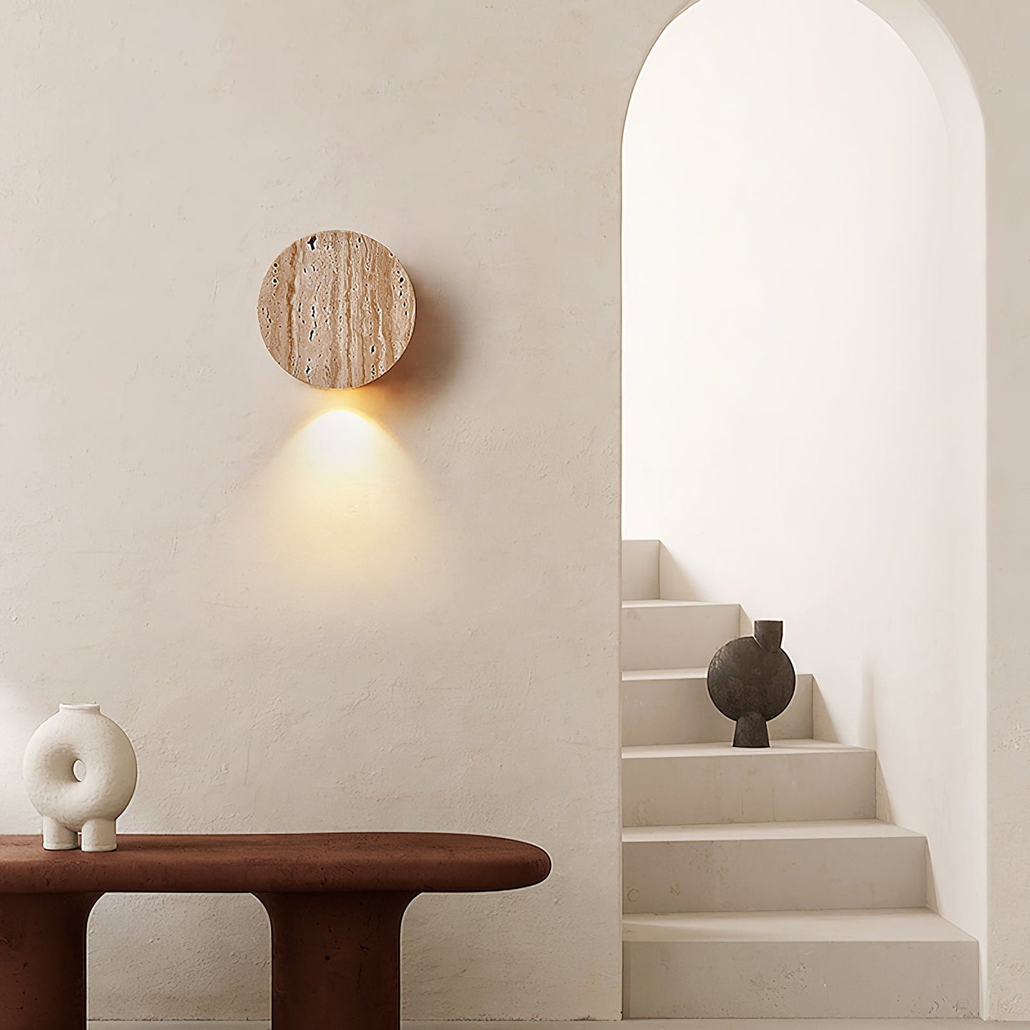 Troia Travertine Wall Lamp - Natural Beige Stone Cube Sconce | Modern Minimalist Up & Down Light
