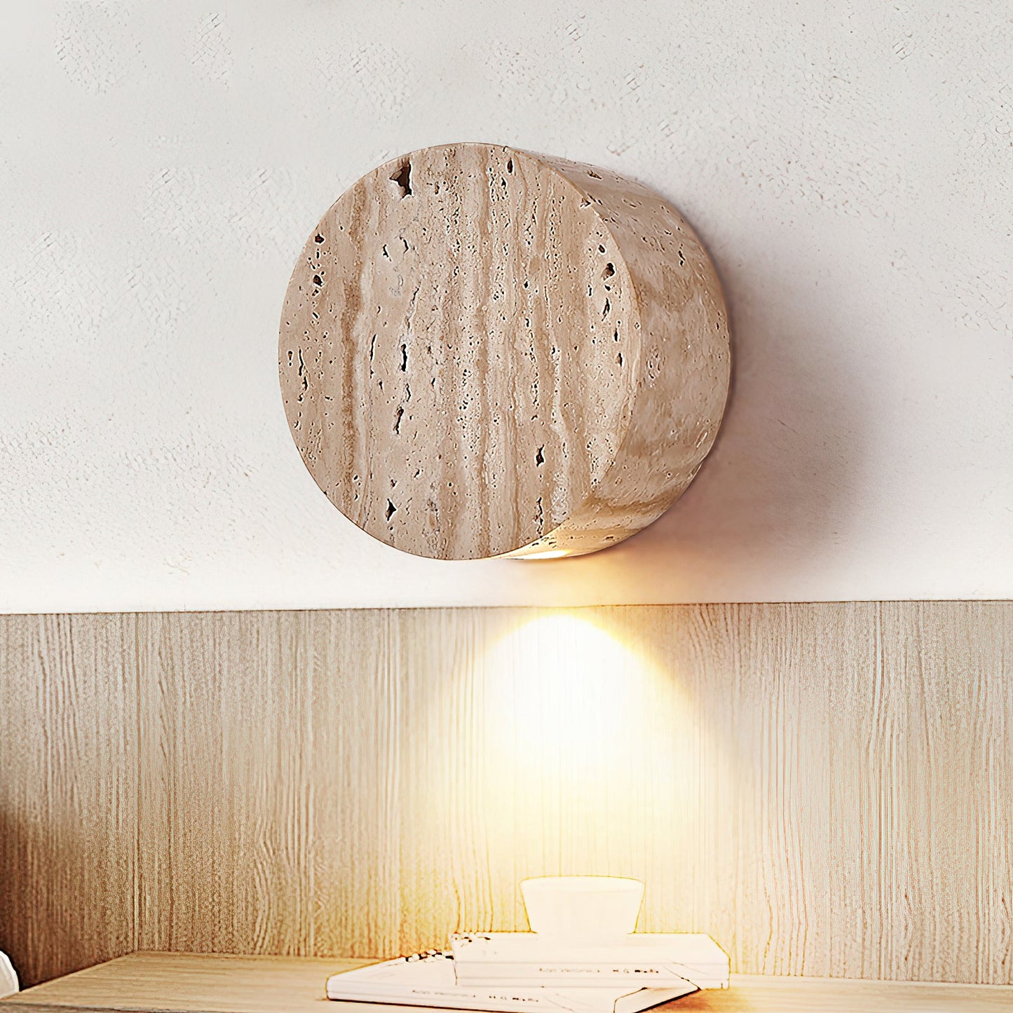 Troia Travertine Wall Lamp - Natural Beige Stone Cube Sconce | Modern Minimalist Up & Down Light