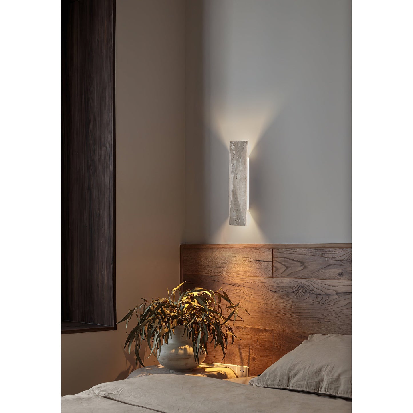 Tropez Travertine Wall Lamp - Natural Beige Stone Cylinder Sconce | Modern Minimalist G9 Wall Light