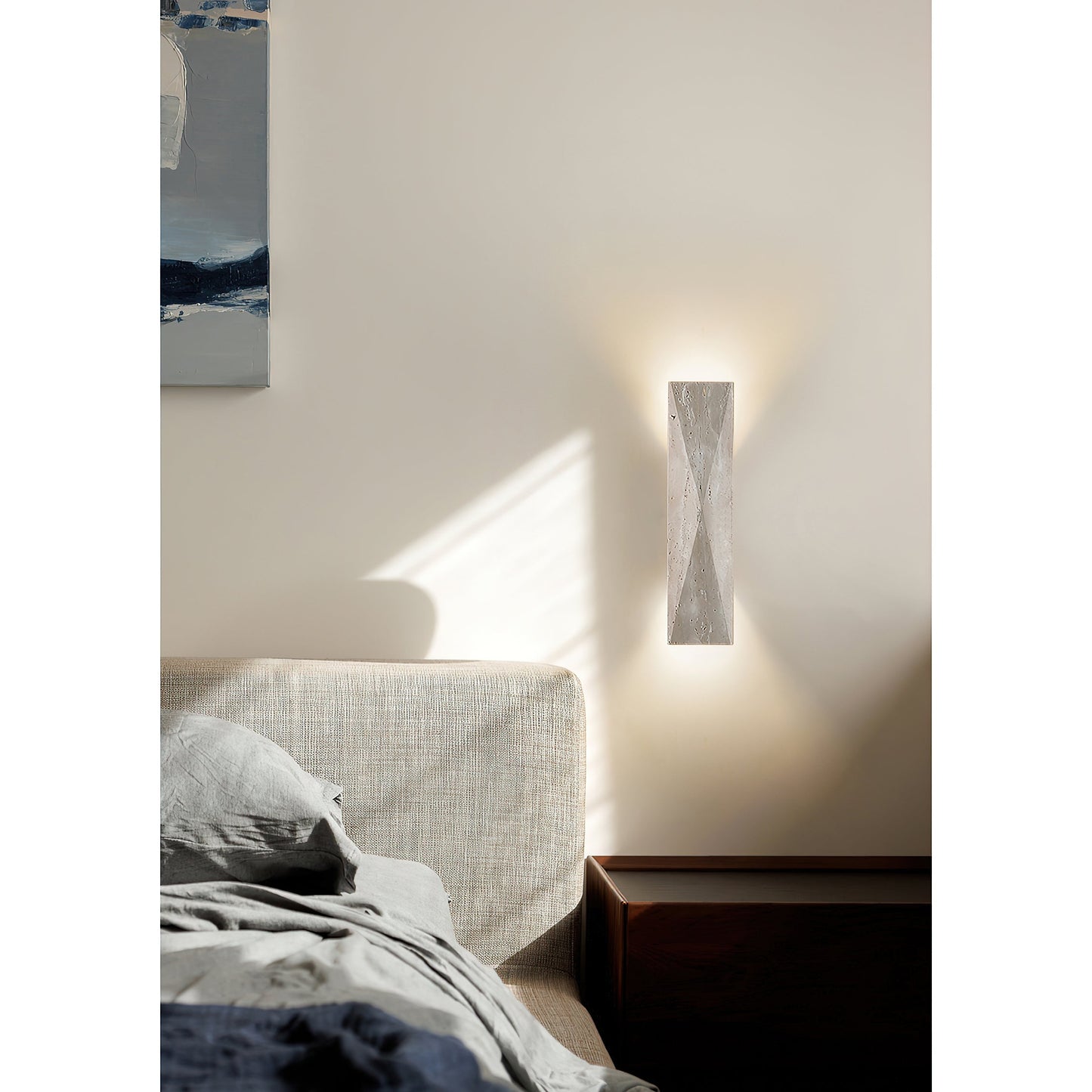 Tropez Travertine Wall Lamp - Natural Beige Stone Cylinder Sconce | Modern Minimalist G9 Wall Light