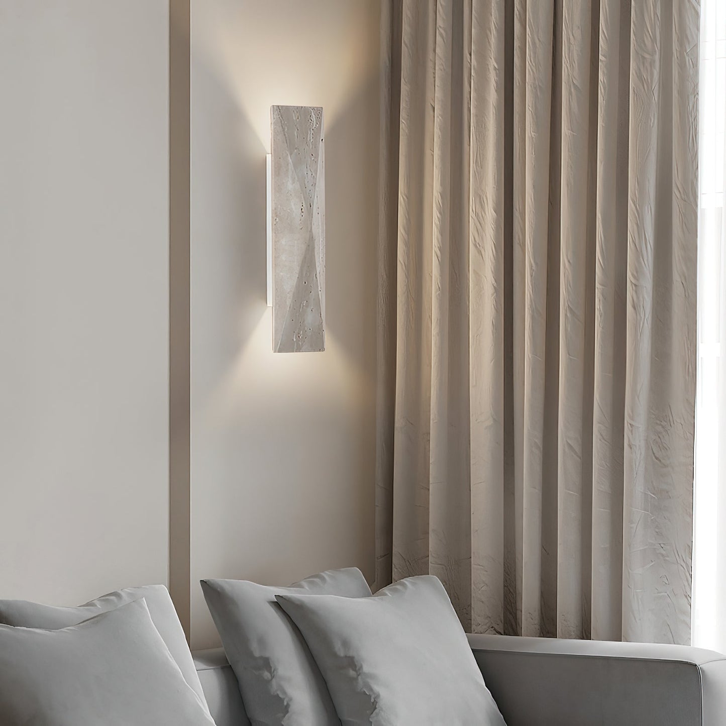 Tropez Travertine Wall Lamp - Natural Beige Stone Cylinder Sconce | Modern Minimalist G9 Wall Light