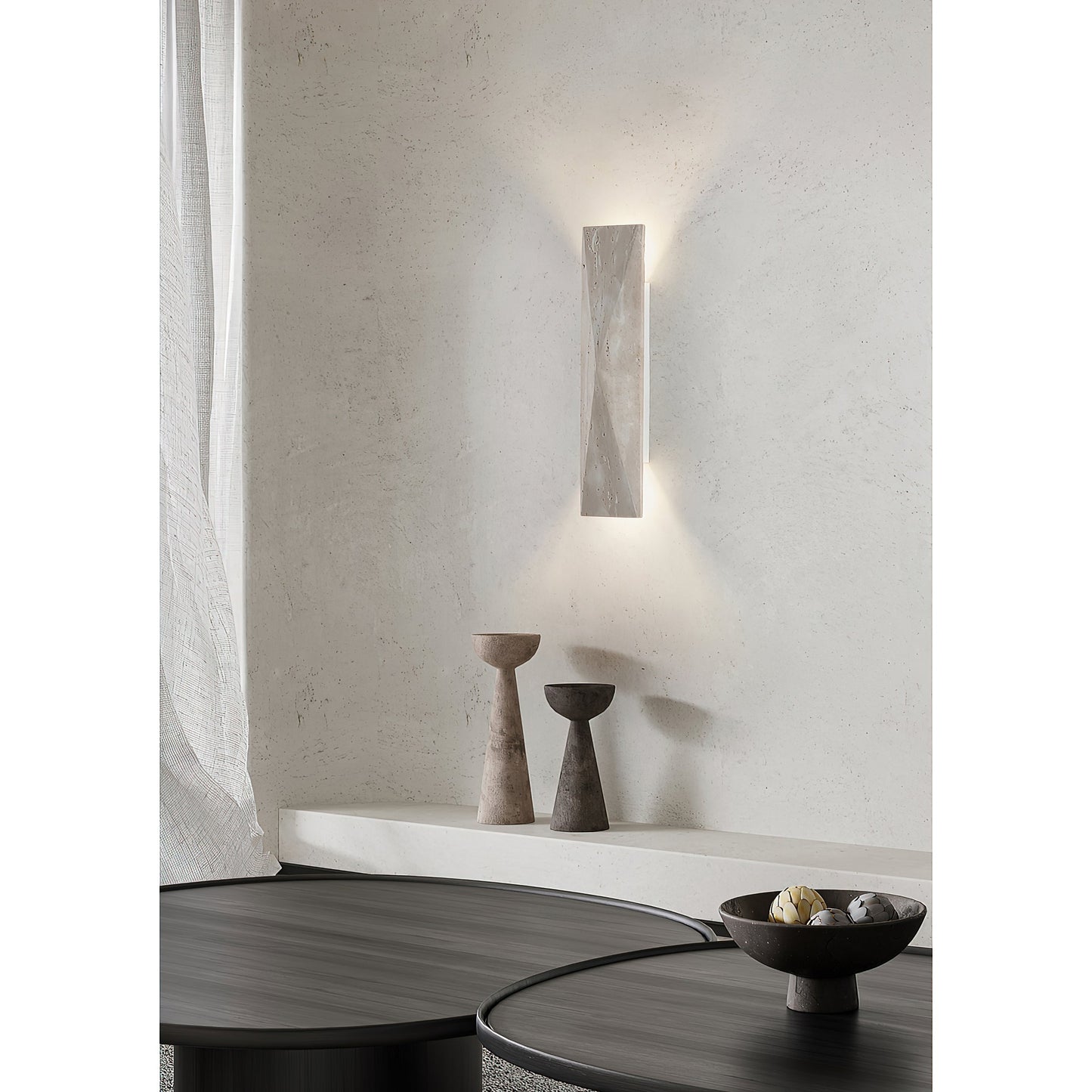 Tropez Travertine Wall Lamp - Natural Beige Stone Cylinder Sconce | Modern Minimalist G9 Wall Light