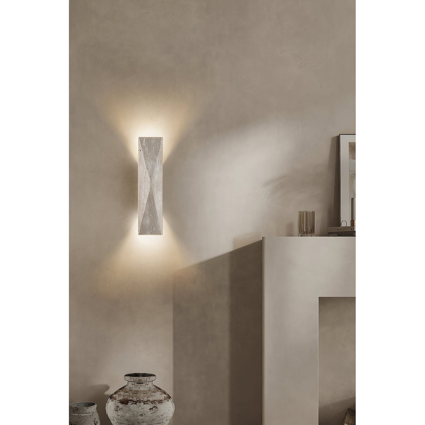 Tropez Travertine Wall Lamp - Natural Beige Stone Cylinder Sconce | Modern Minimalist G9 Wall Light