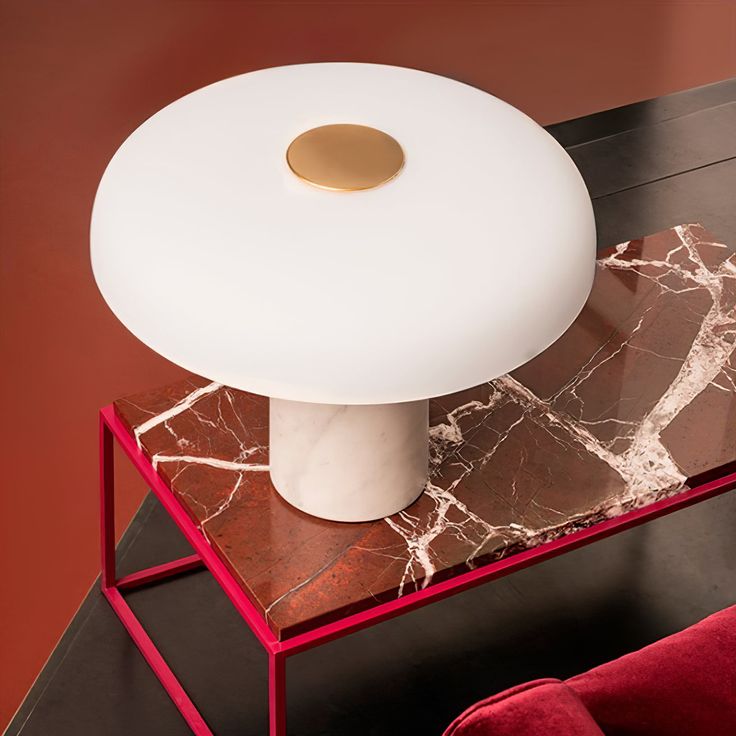 Tropico Table Lamp - Natural Marble Base & Hand-Blown Opal Glass Accent Light | Modern Italian Mushroom Lamp