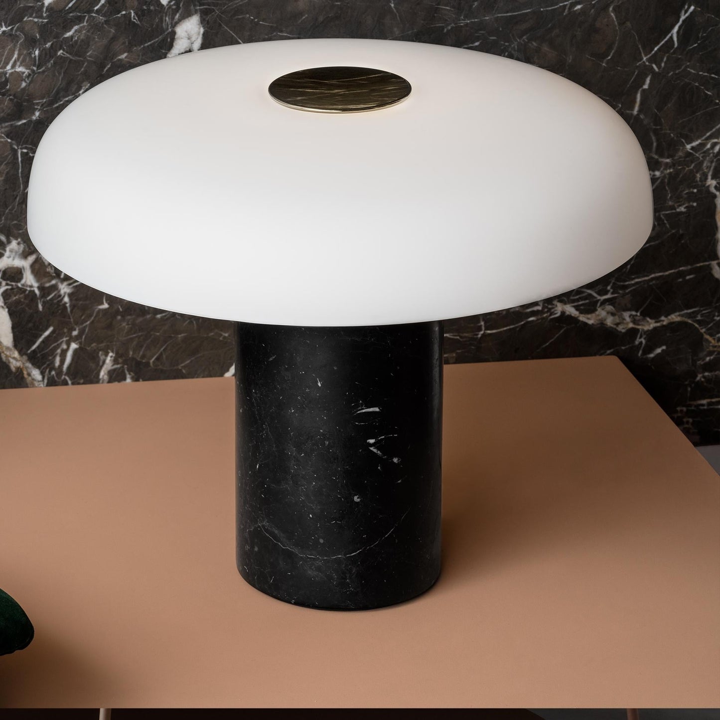 Tropico Table Lamp - Natural Marble Base & Hand-Blown Opal Glass Accent Light | Modern Italian Mushroom Lamp