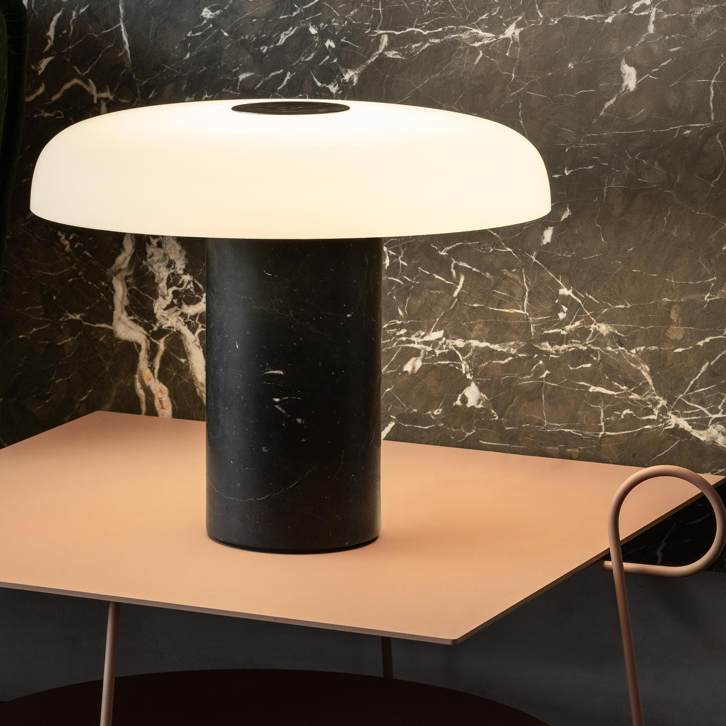 Tropico Table Lamp - Natural Marble Base & Hand-Blown Opal Glass Accent Light | Modern Italian Mushroom Lamp