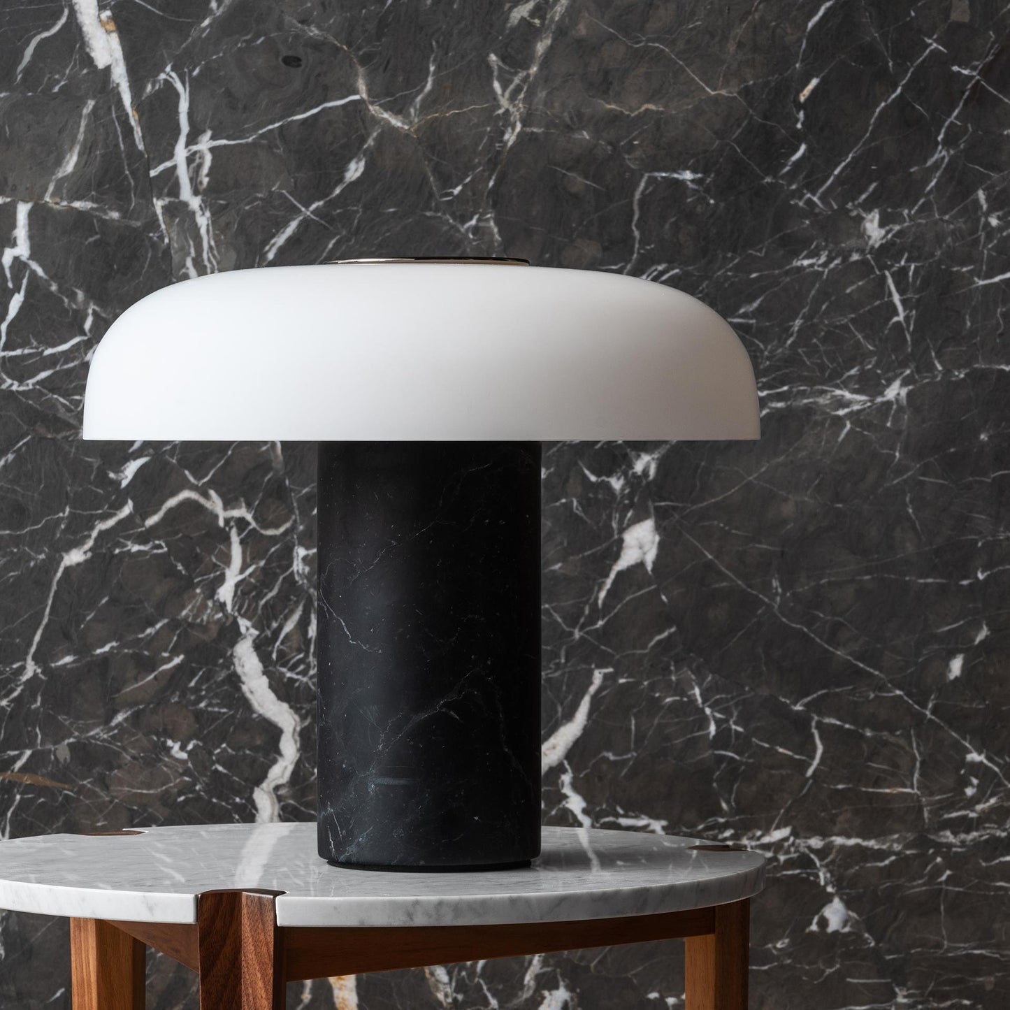 Tropico Table Lamp - Natural Marble Base & Hand-Blown Opal Glass Accent Light | Modern Italian Mushroom Lamp
