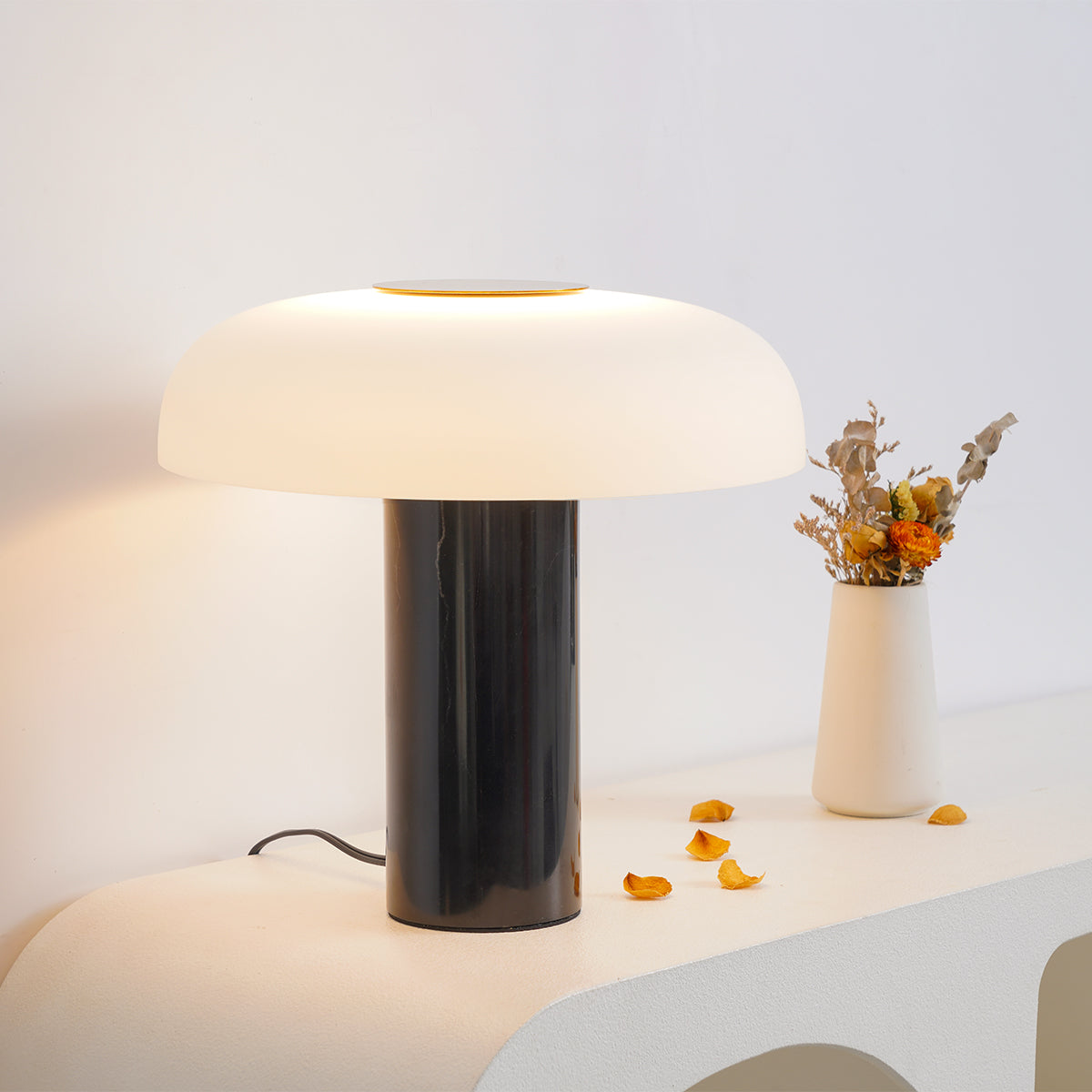 Tropico Table Lamp - Natural Marble Base & Hand-Blown Opal Glass Accent Light | Modern Italian Mushroom Lamp