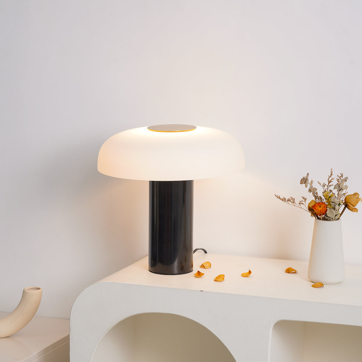 Tropico Table Lamp - Natural Marble Base & Hand-Blown Opal Glass Accent Light | Modern Italian Mushroom Lamp