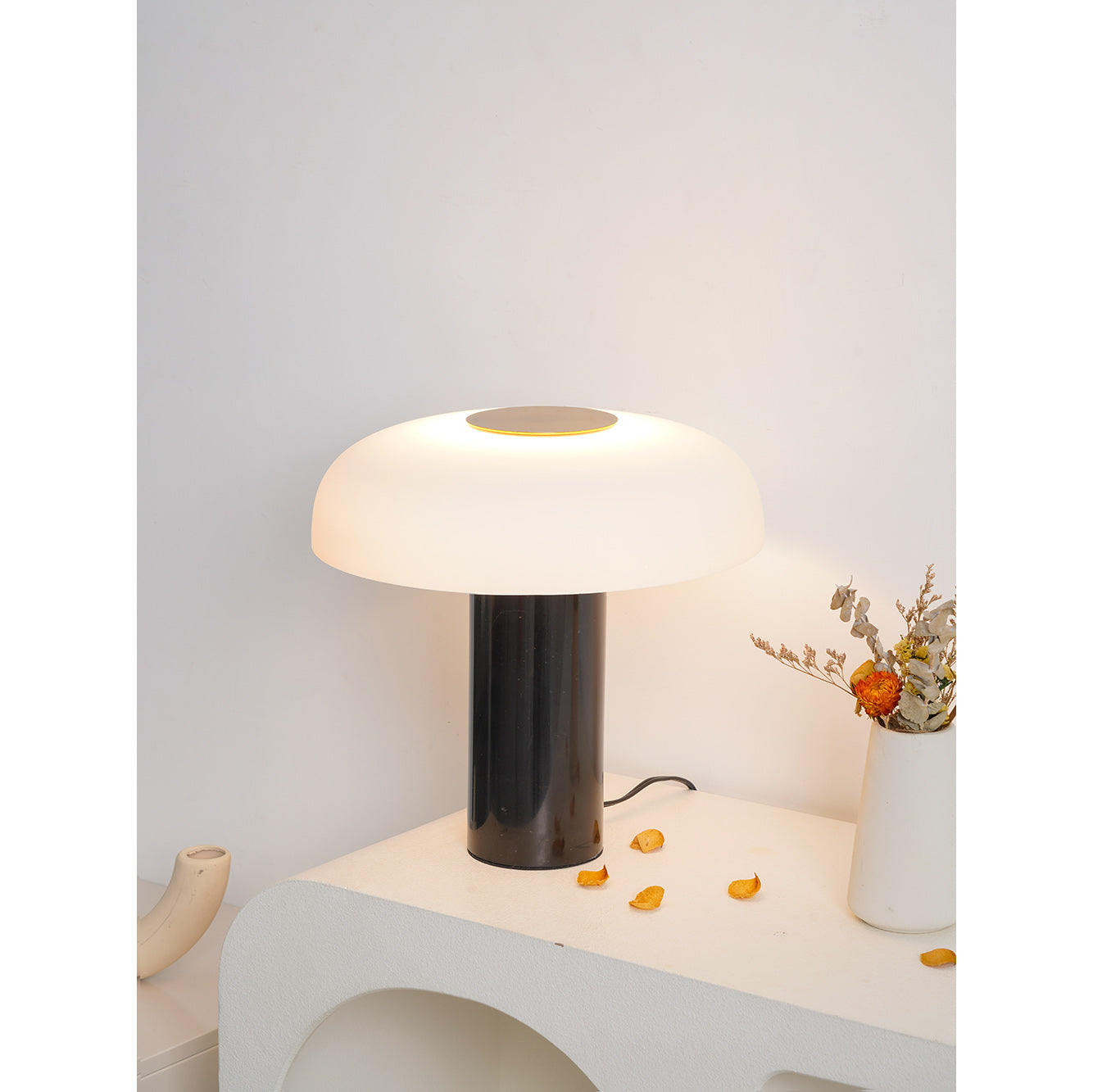 Tropico Table Lamp - Natural Marble Base & Hand-Blown Opal Glass Accent Light | Modern Italian Mushroom Lamp