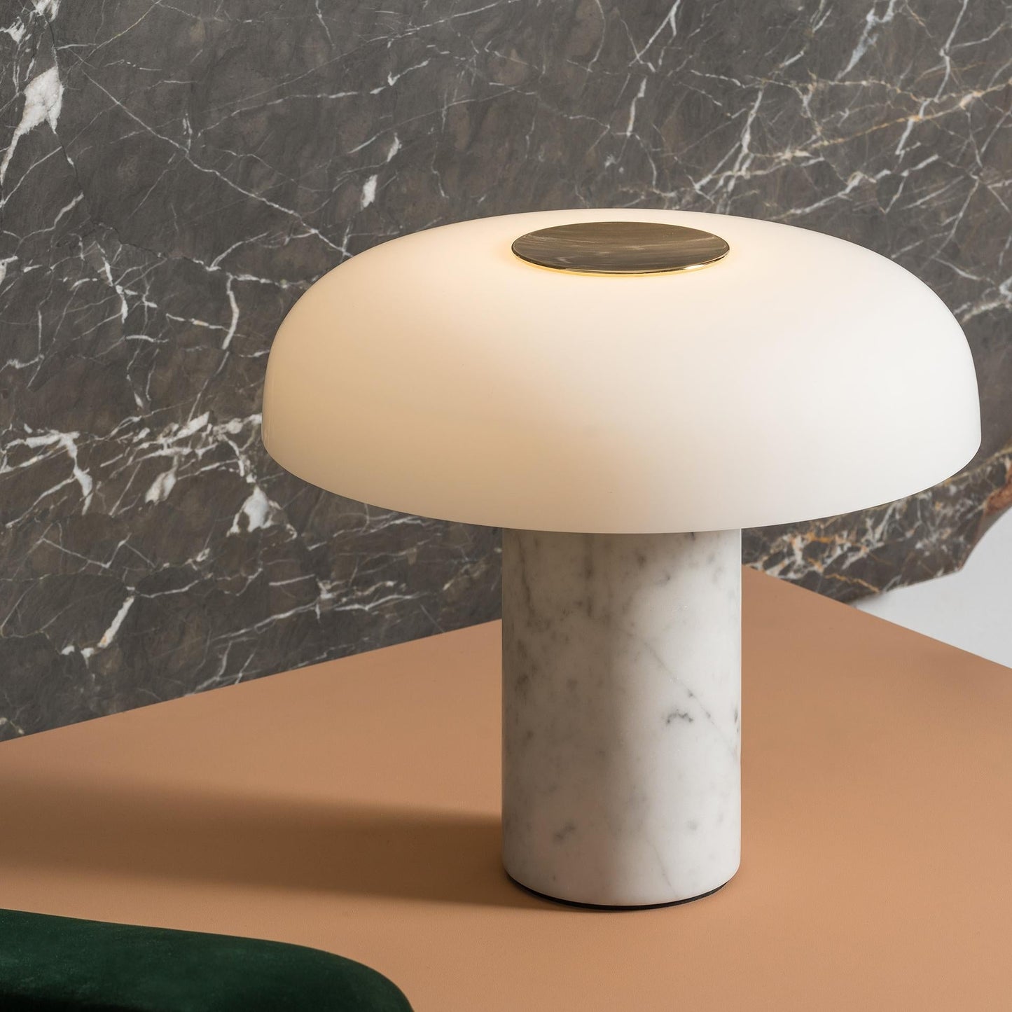 Tropico Table Lamp - Natural Marble Base & Hand-Blown Opal Glass Accent Light | Modern Italian Mushroom Lamp
