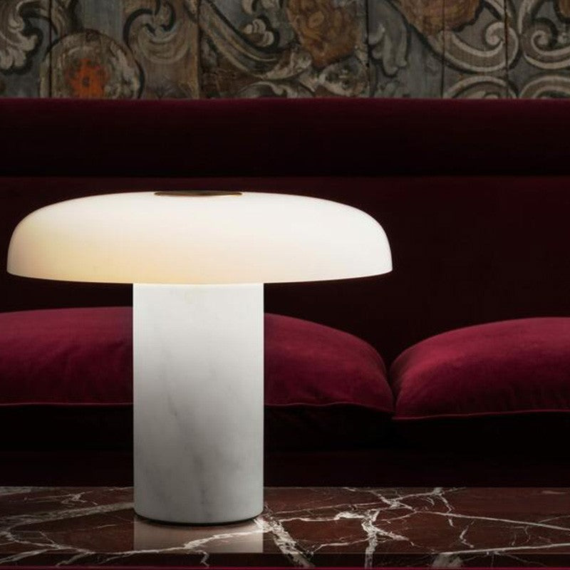 Tropico Table Lamp - Natural Marble Base & Hand-Blown Opal Glass Accent Light | Modern Italian Mushroom Lamp