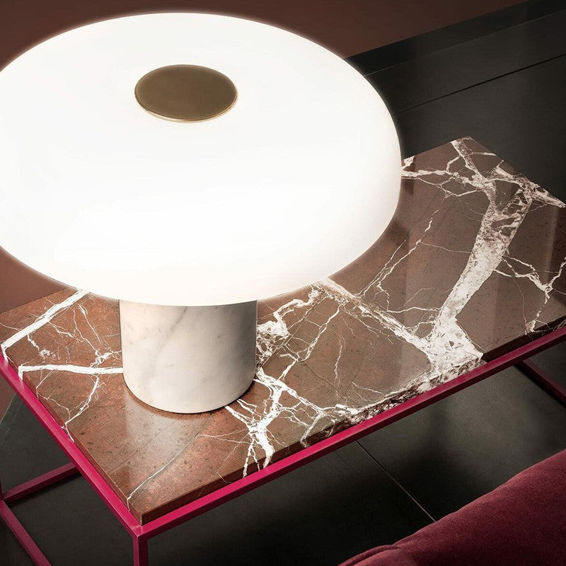 Tropico Table Lamp - Natural Marble Base & Hand-Blown Opal Glass Accent Light | Modern Italian Mushroom Lamp