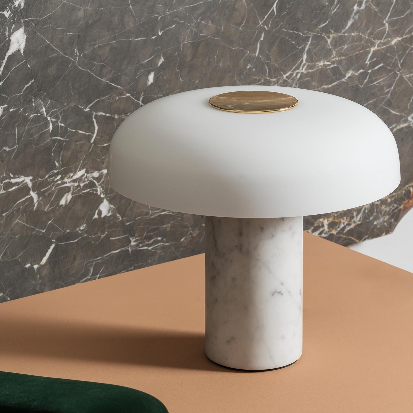 Tropico Table Lamp - Natural Marble Base & Hand-Blown Opal Glass Accent Light | Modern Italian Mushroom Lamp