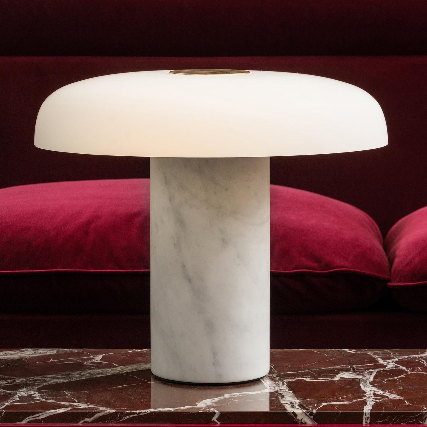 Tropico Table Lamp - Natural Marble Base & Hand-Blown Opal Glass Accent Light | Modern Italian Mushroom Lamp