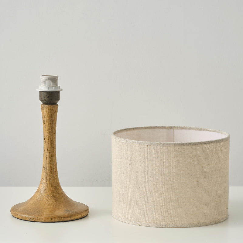 Trumpet Table Lamp - Handcrafted Solid Wood Base & Fabric Shade | Modern Minimalist Bedside Accent Light
