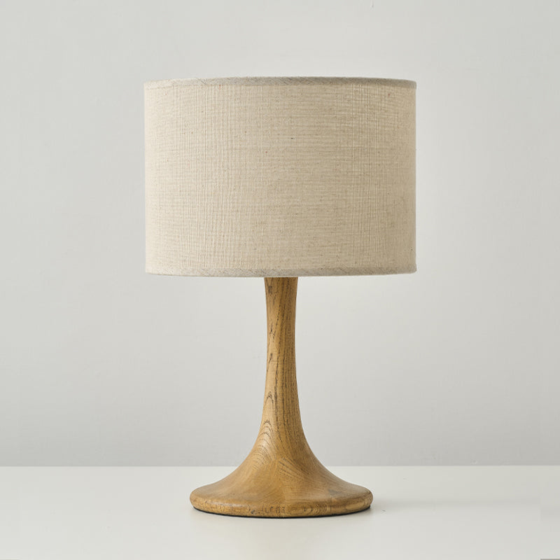 Trumpet Table Lamp - Handcrafted Solid Wood Base & Fabric Shade | Modern Minimalist Bedside Accent Light