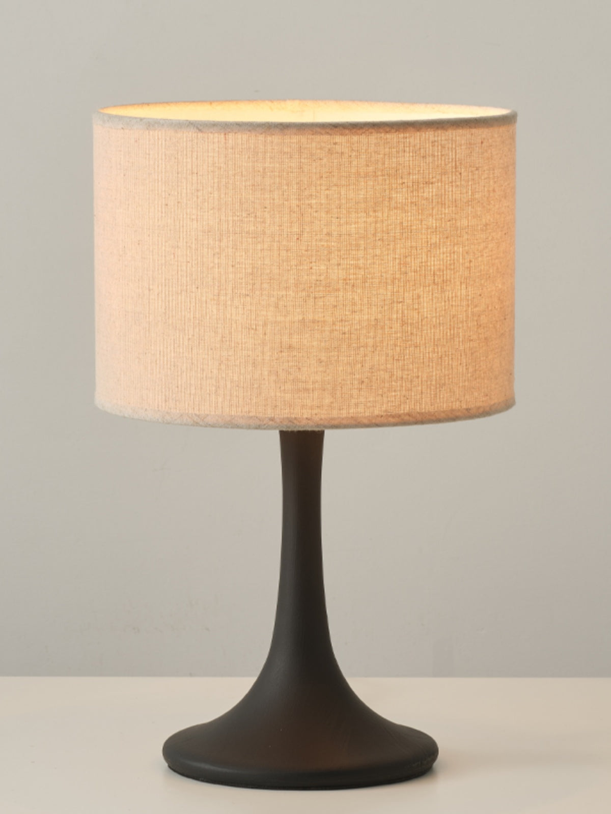 Trumpet Table Lamp - Handcrafted Solid Wood Base & Fabric Shade | Modern Minimalist Bedside Accent Light