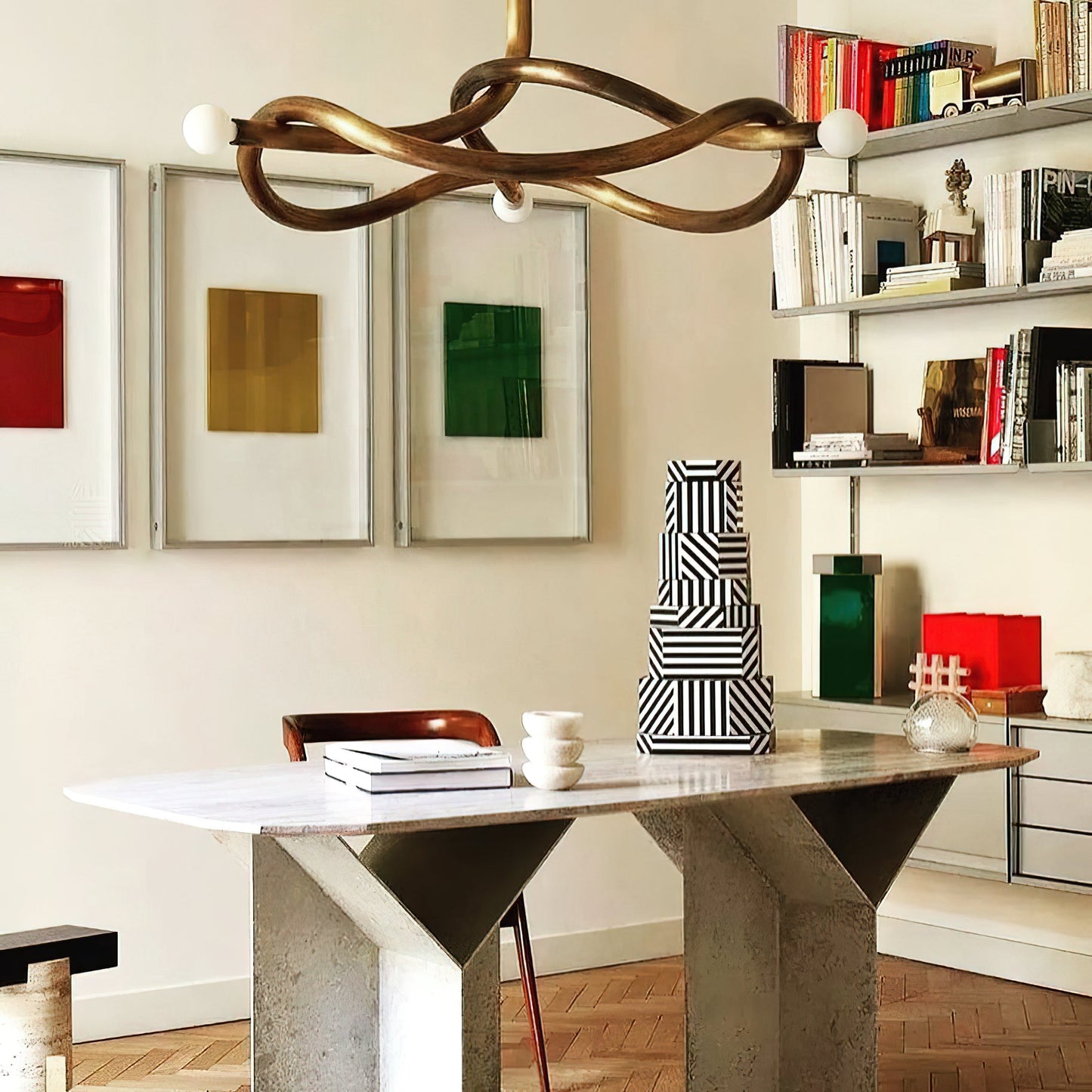 Tryst Chandelier - Interlocked Sculptural Brass Pendant Light | Modern Kinetic Balancing Chandelier