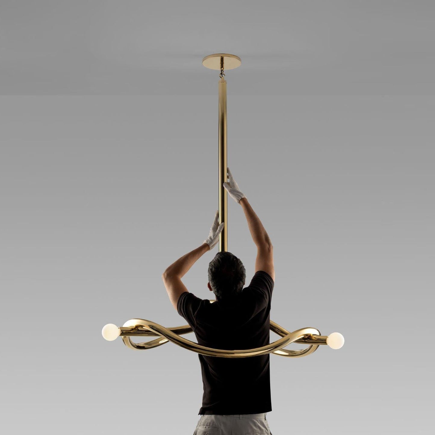 Tryst Chandelier - Interlocked Sculptural Brass Pendant Light | Modern Kinetic Balancing Chandelier