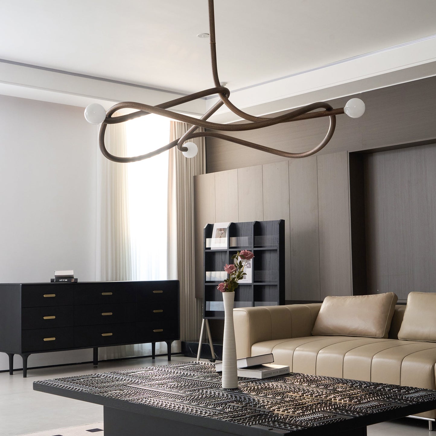 Tryst Chandelier - Interlocked Sculptural Brass Pendant Light | Modern Kinetic Balancing Chandelier