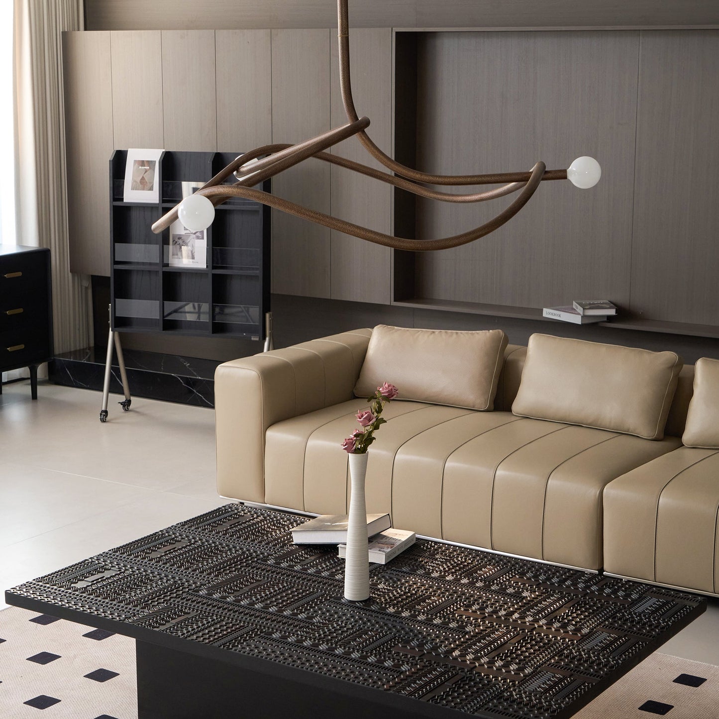 Tryst Chandelier - Interlocked Sculptural Brass Pendant Light | Modern Kinetic Balancing Chandelier