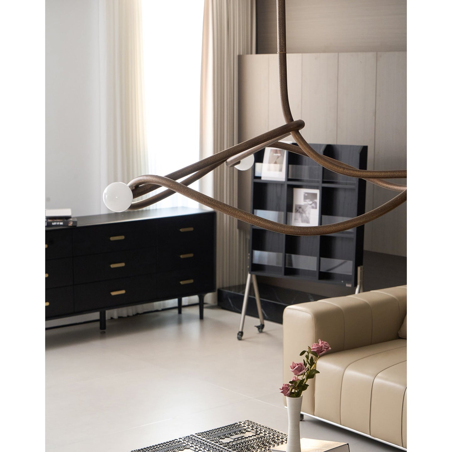 Tryst Chandelier - Interlocked Sculptural Brass Pendant Light | Modern Kinetic Balancing Chandelier