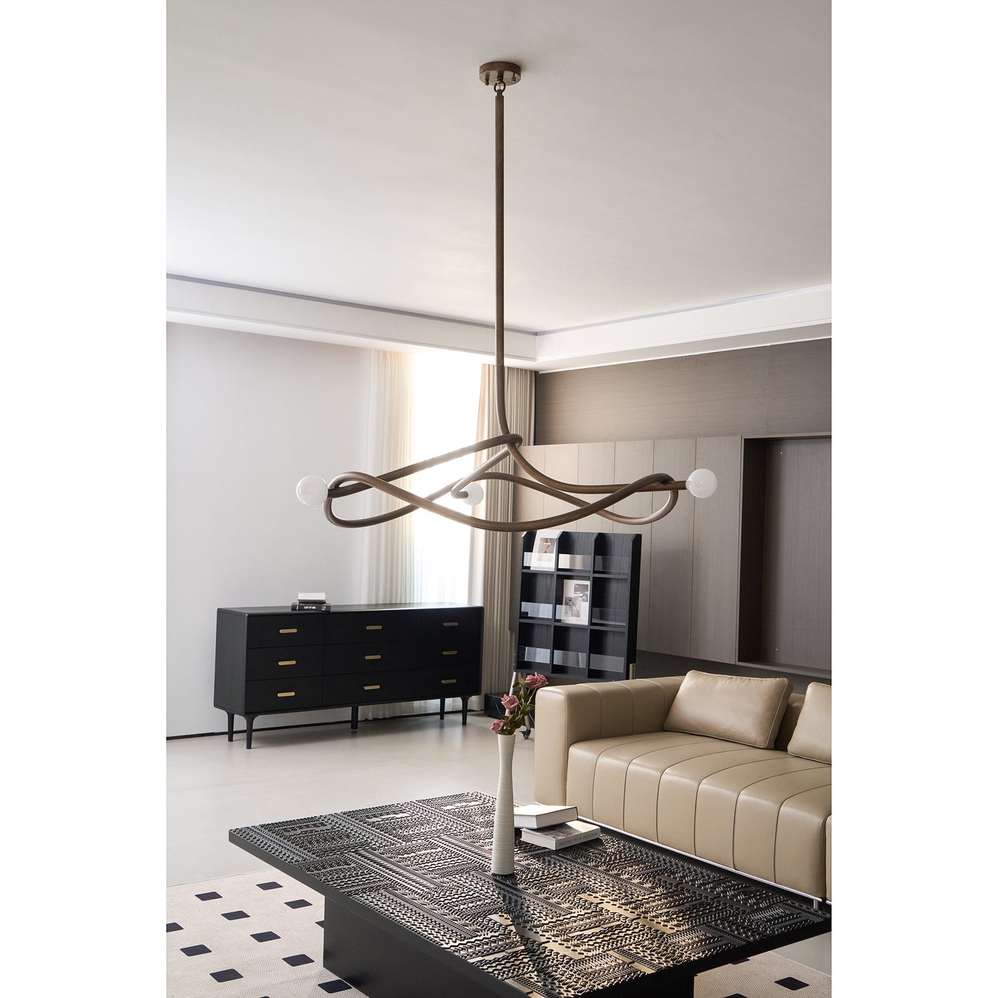 Tryst Chandelier - Interlocked Sculptural Brass Pendant Light | Modern Kinetic Balancing Chandelier