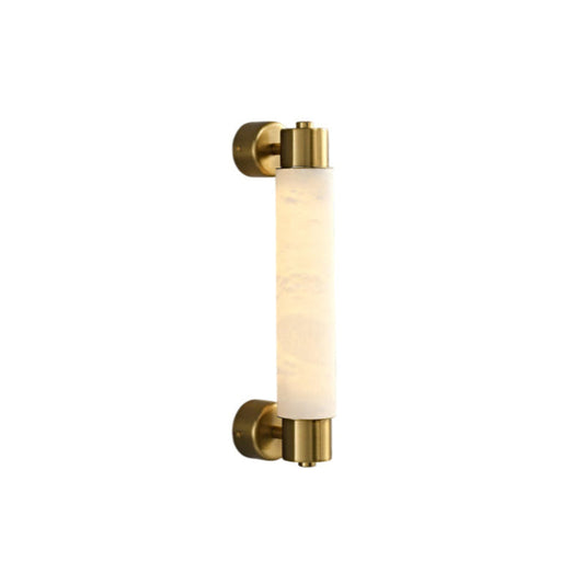 Tubular Alabaster Wall Sconce - Natural Stone Cylinder Sconce | Modern Brass LED Vanity & Bedside Light