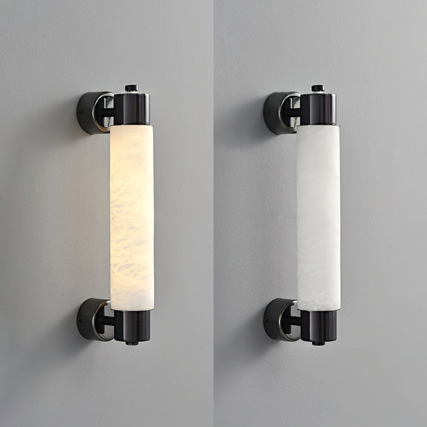 Tubular Alabaster Wall Sconce - Natural Stone Cylinder Sconce | Modern Brass LED Vanity & Bedside Light
