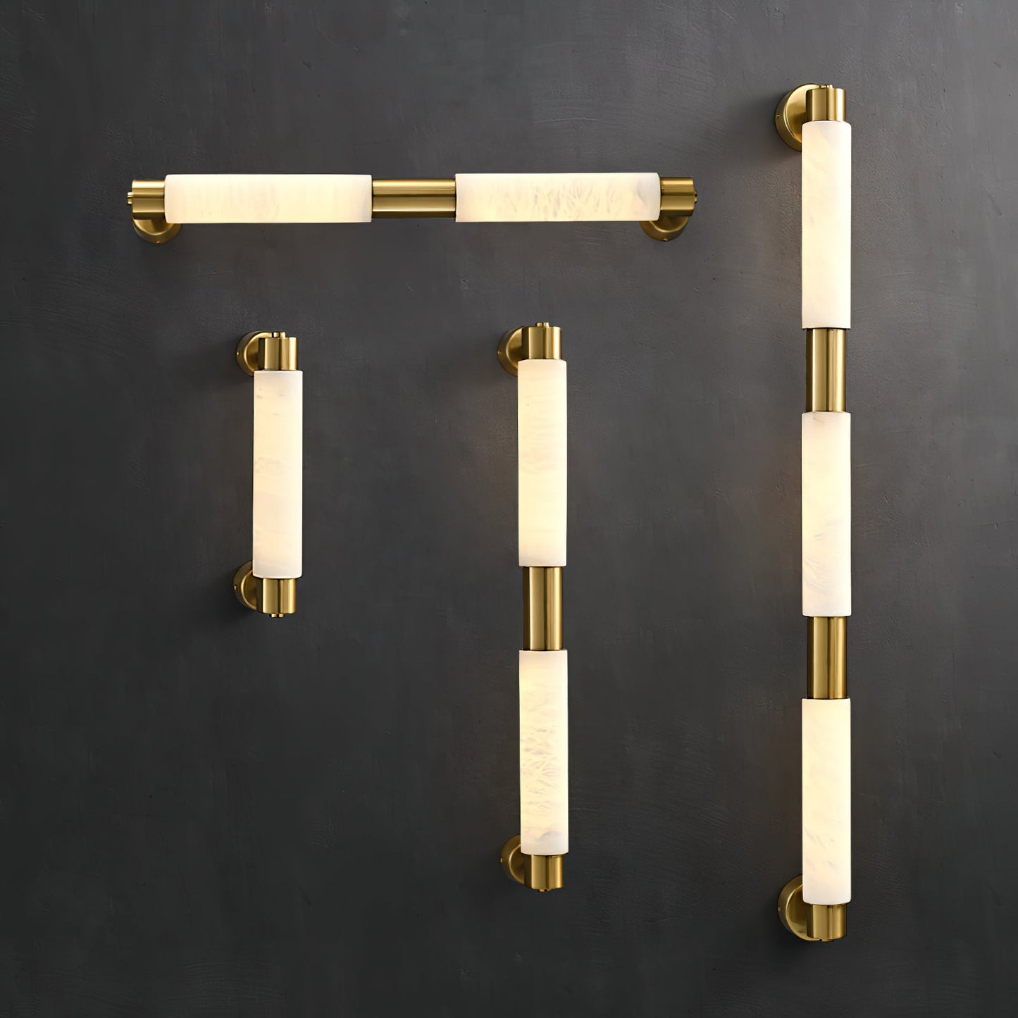 Tubular Alabaster Wall Sconce - Natural Stone Cylinder Sconce | Modern Brass LED Vanity & Bedside Light