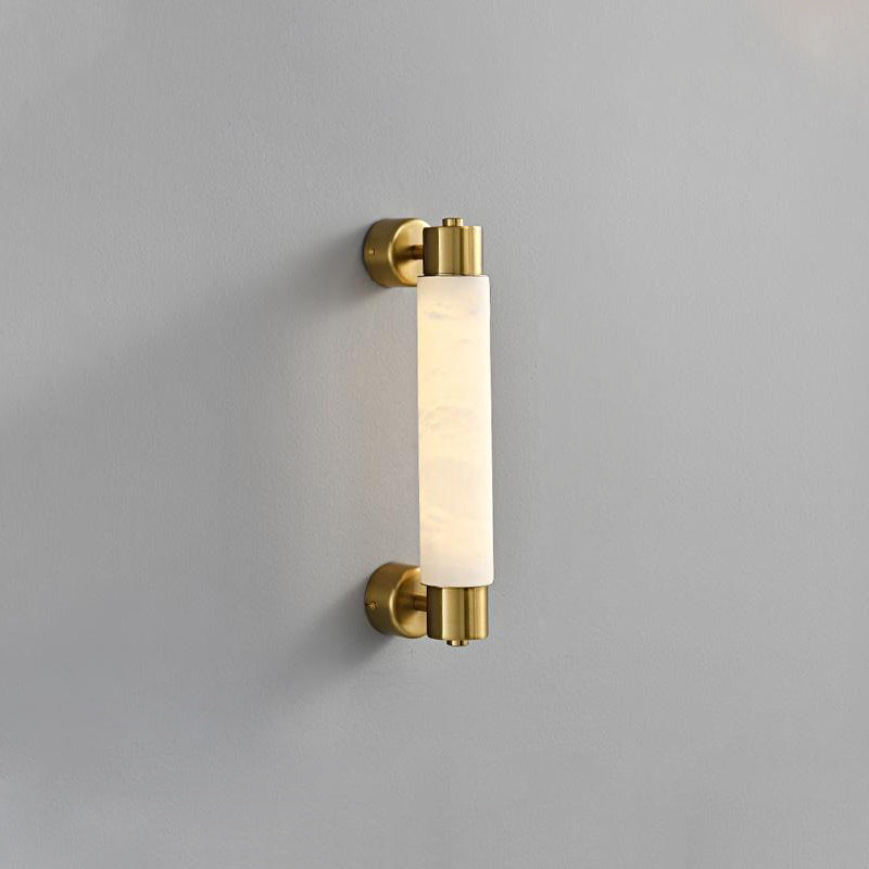 Tubular Alabaster Wall Sconce - Natural Stone Cylinder Sconce | Modern Brass LED Vanity & Bedside Light